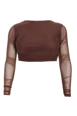 Quiz Going Out Tops|Crop Tops>Curve Glitter Mesh Long Sleeve Top