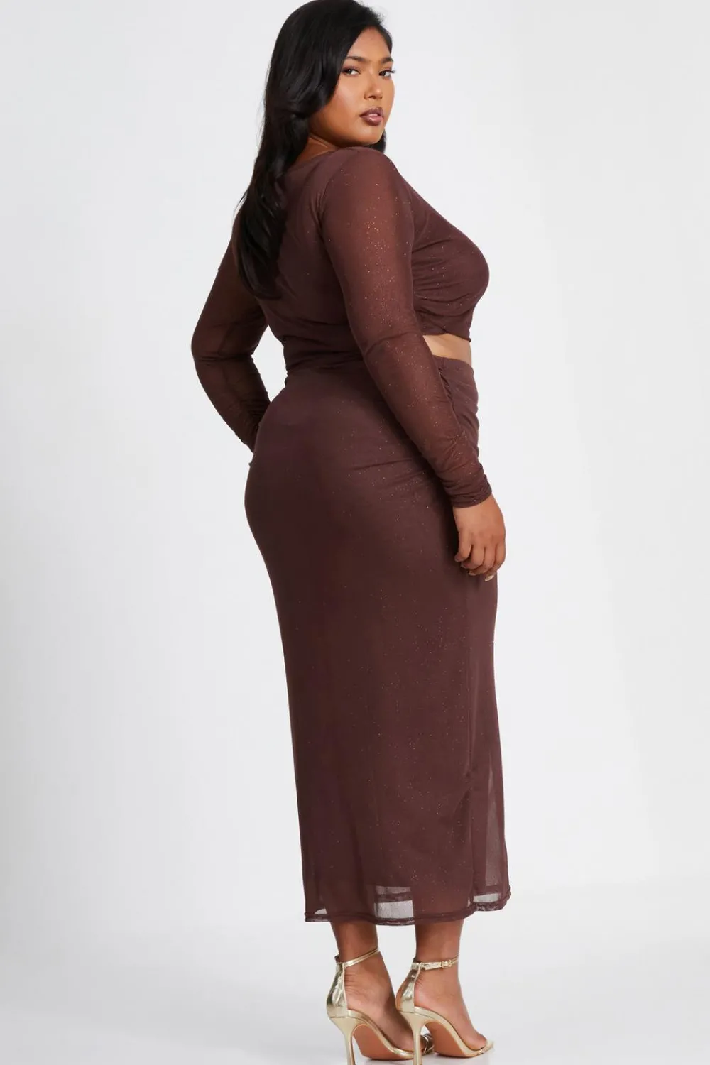 Quiz Going Out Tops|Crop Tops>Curve Glitter Mesh Long Sleeve Top