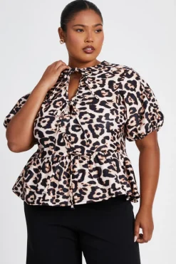 Quiz Summer Tops|Going Out Tops>Curve Leopard Print Tie Top