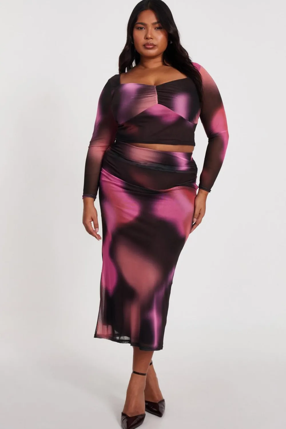 Quiz Skirts|Modest>Curve Brown Marble Midaxi Skirt