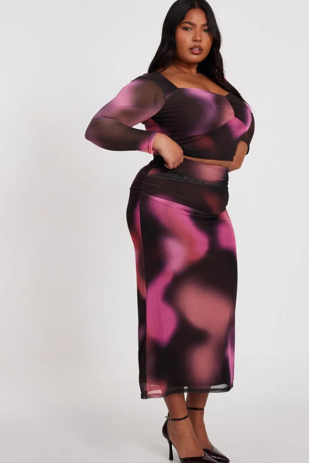 Quiz Skirts|Modest>Curve Brown Marble Midaxi Skirt