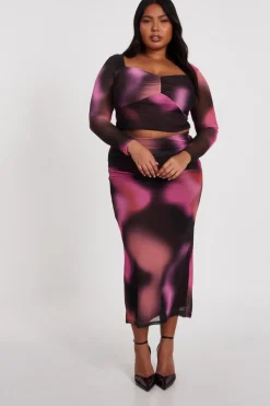 Quiz Going Out Tops|Crop Tops>Curve Brown Marble Print Crop Top
