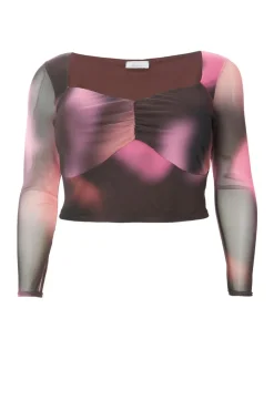 Quiz Going Out Tops|Crop Tops>Curve Brown Marble Print Crop Top