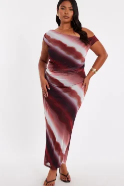 Quiz Holiday|Going Out>Curve Brown Mesh Ombre Midaxi Dress