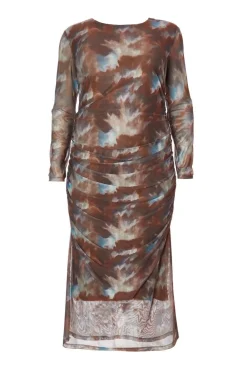 Quiz Going Out|Dresses>Curve Brown Mesh Printed Midaxi Dress