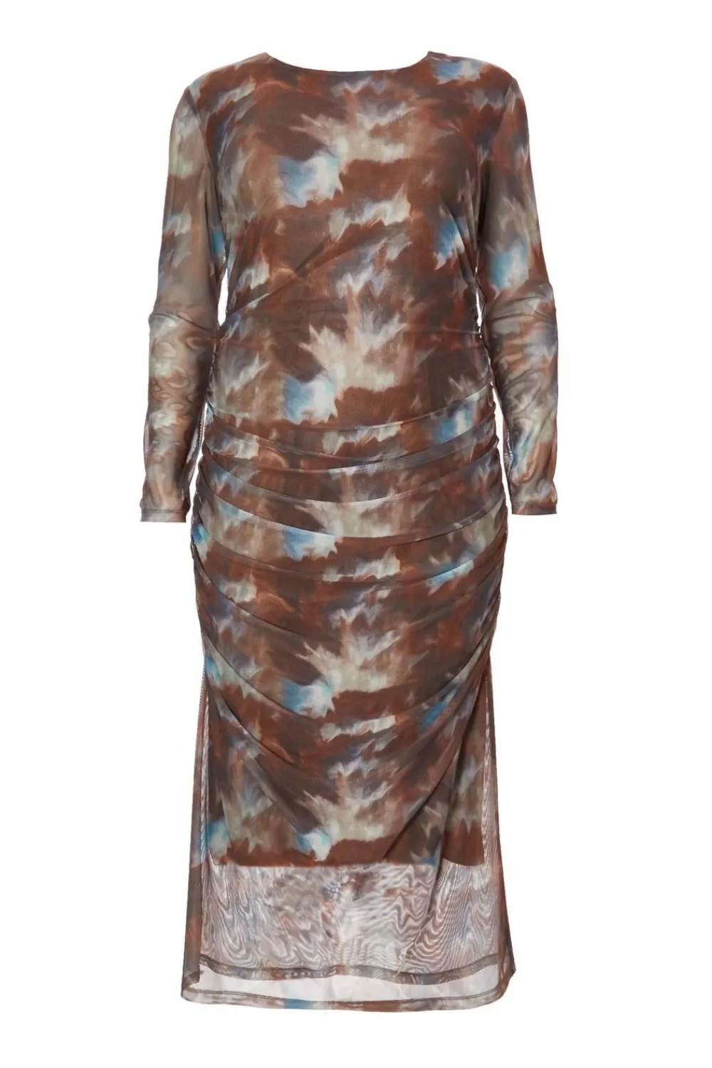Quiz Going Out|Dresses>Curve Brown Mesh Printed Midaxi Dress
