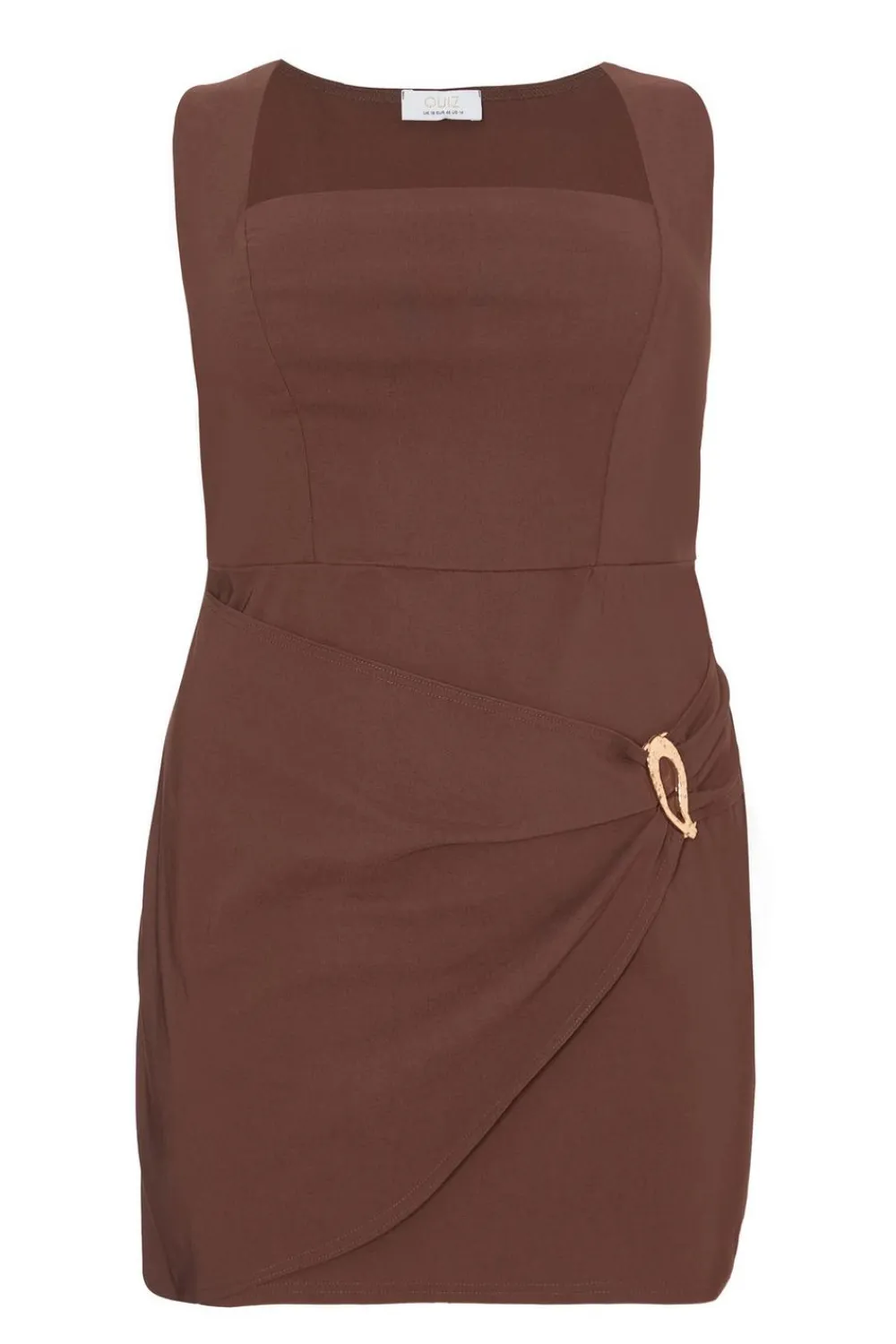 Quiz Going Out|Dresses>Curve Brown Square Neck Mini Dress