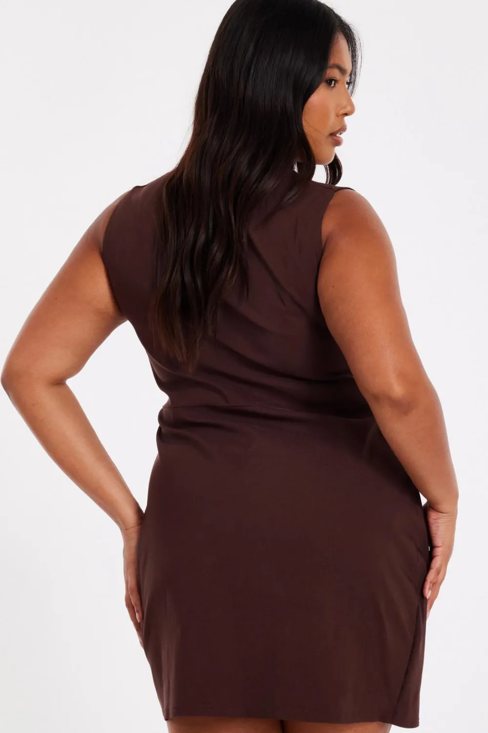 Quiz Going Out|Dresses>Curve Brown Square Neck Mini Dress