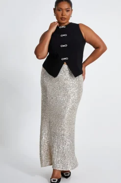 Quiz Skirts|Going Out>Curve Sequin Maxi Skirt