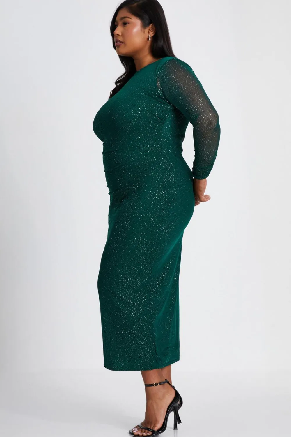 Quiz Evening Dresses|Midi Dresses>Curve Glitter Mesh Midaxi Dress