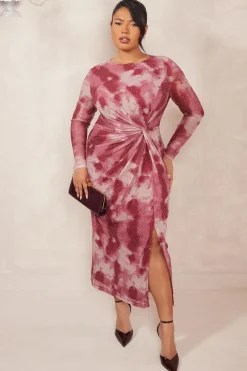 Quiz Day At The Races|Modest>Curve Dark Pink Marble Print Midaxi Dress