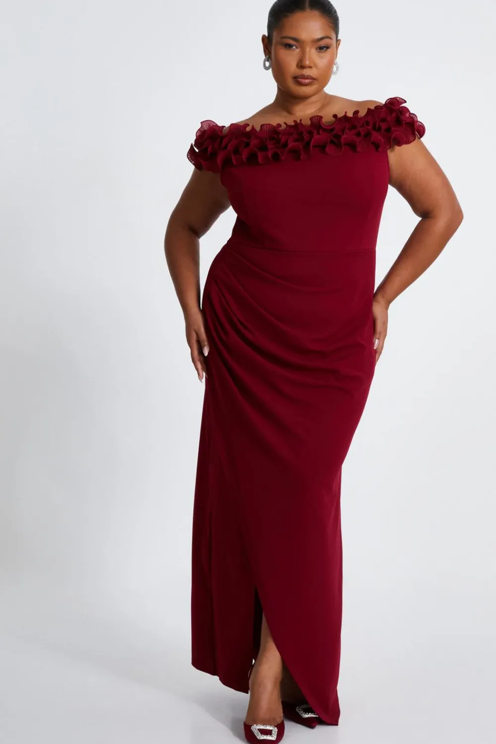 Quiz Prom Dresses|Evening Dresses>Curve Dark Red Bardot Maxi Dress