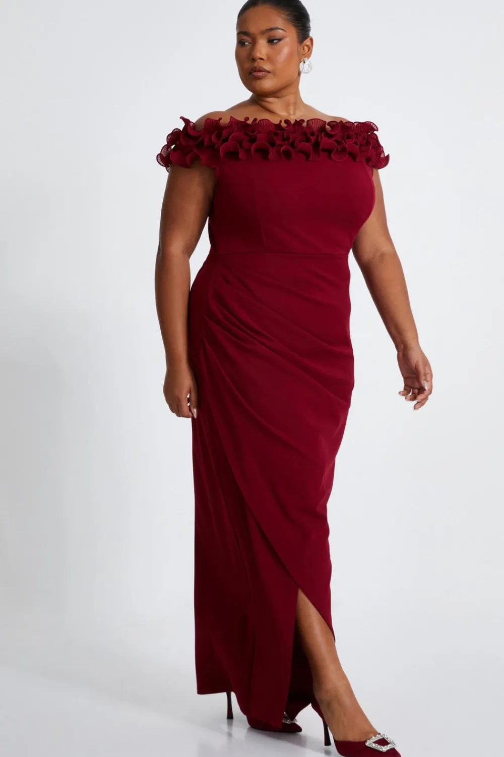 Quiz Prom Dresses|Evening Dresses>Curve Dark Red Bardot Maxi Dress
