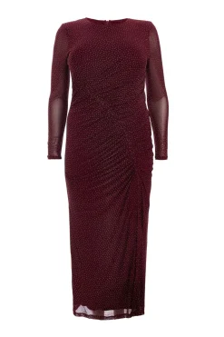 Quiz Evening Dresses|Trending: Red>Curve Dark Red Mesh Midaxi Dress