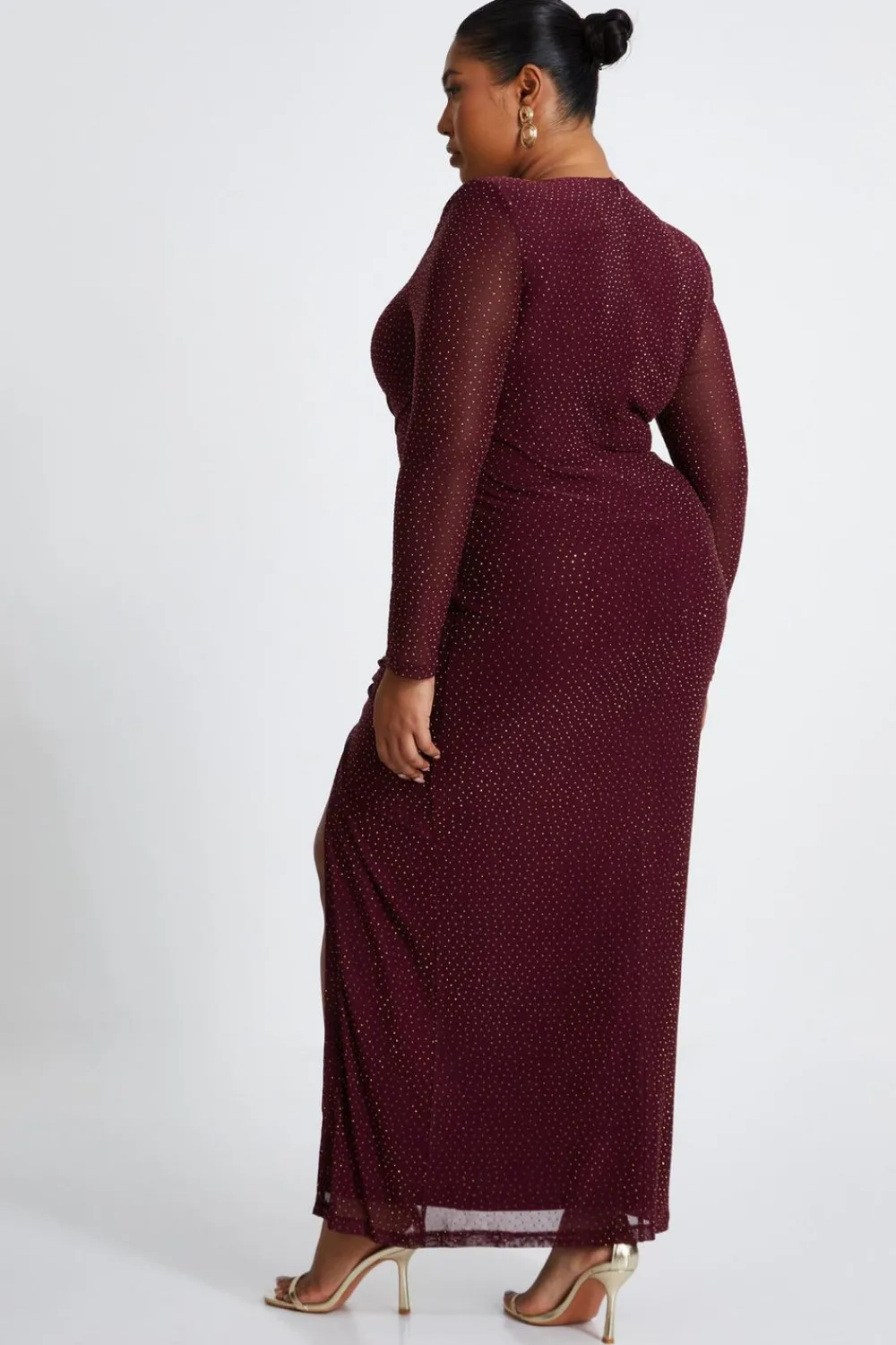 Quiz Evening Dresses|Trending: Red>Curve Dark Red Mesh Midaxi Dress