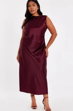 Quiz Day At The Races|Christening Guest>Curve Dark Red Satin Midaxi Dress