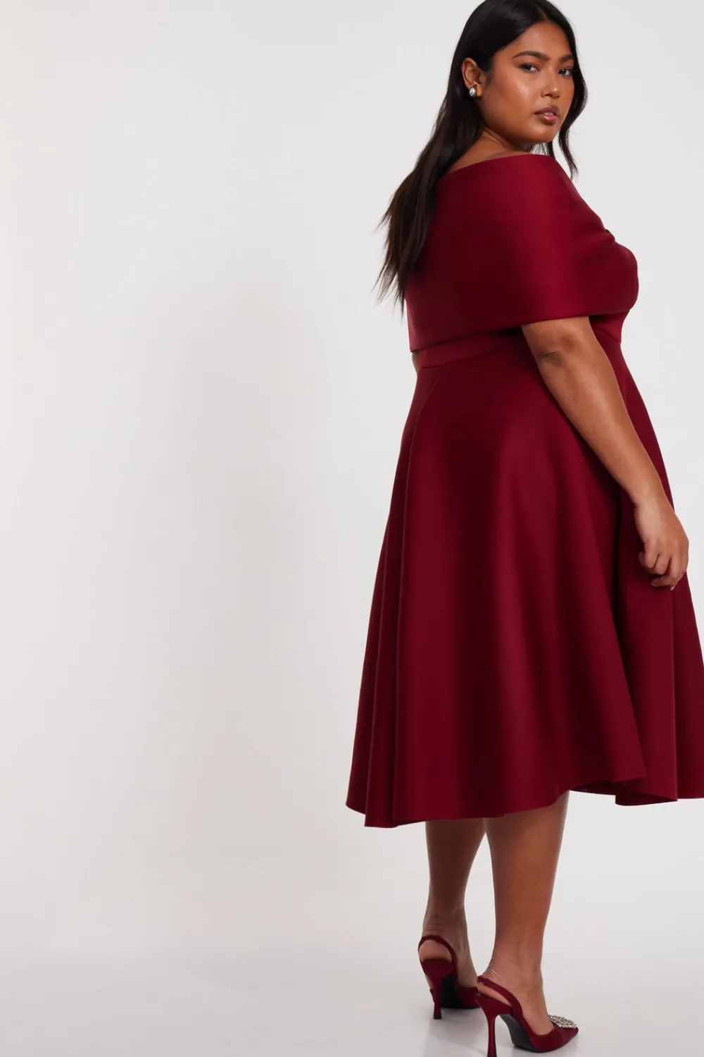 Quiz Evening Dresses|Christening Guest>Curve Dark Red Skater Midi Dress