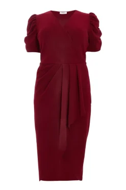 Quiz Evening Dresses|Trending: Red>Curve Dark Red Wrap Midi Dress