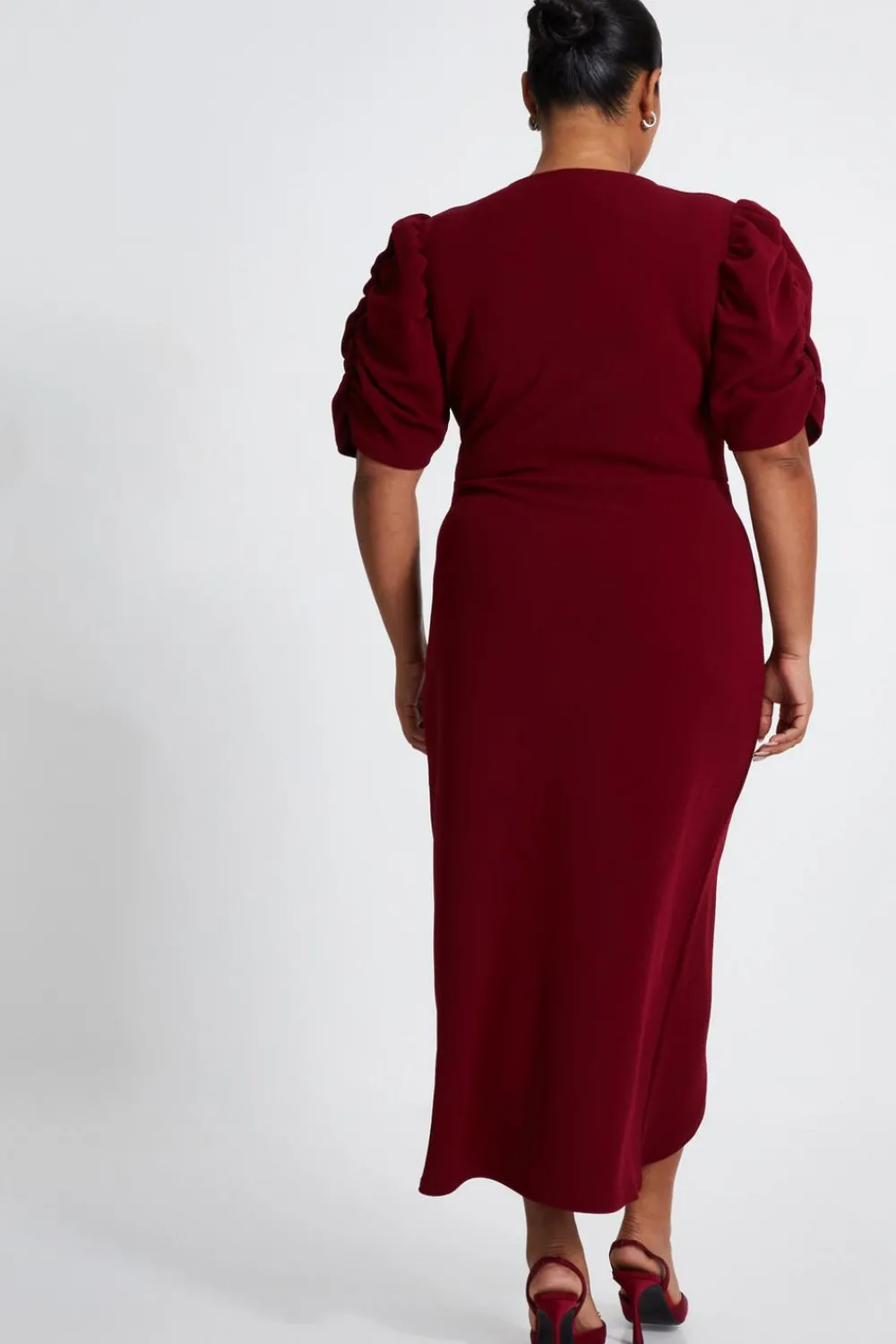 Quiz Evening Dresses|Trending: Red>Curve Dark Red Wrap Midi Dress