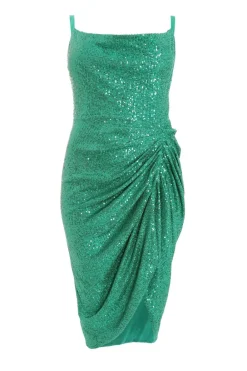 Quiz Wrap Dresses|Midi Dresses>Curve Jade Green Sequin Ruched Midi Dress