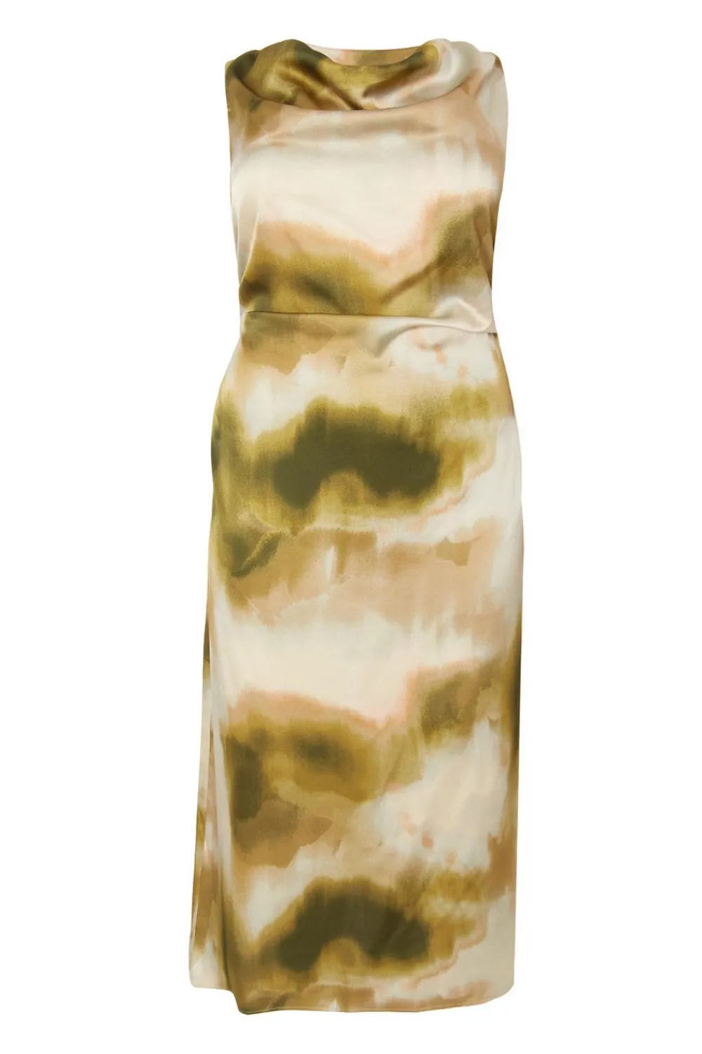 Quiz Day At The Races|Christening Guest>Curve Khaki Printed Satin Midaxi Dress