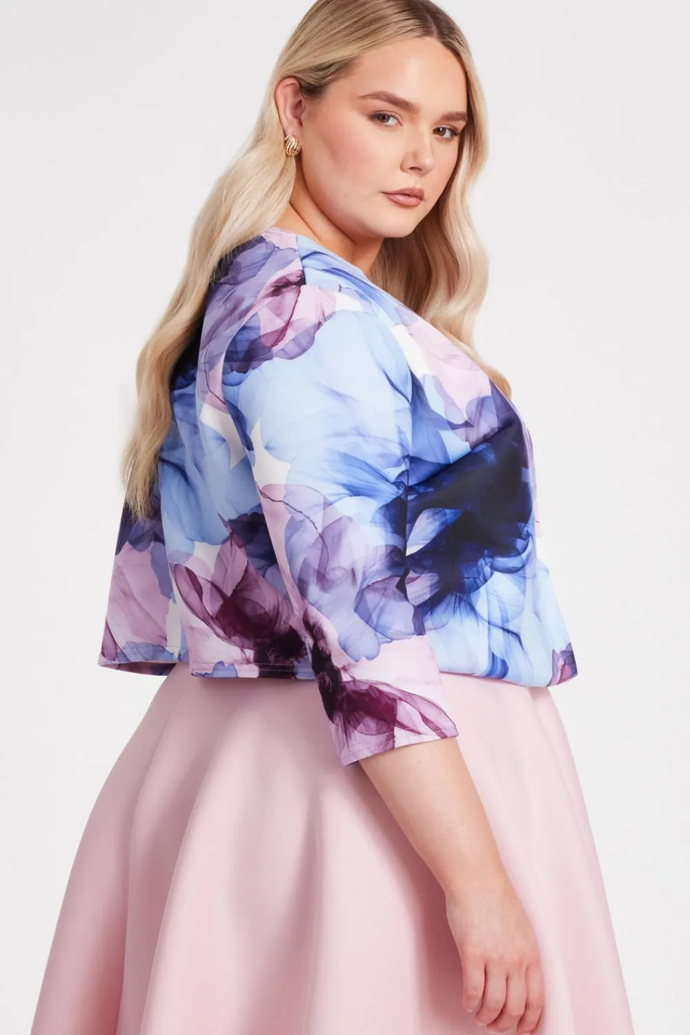 Quiz Day At The Races|Christening Guest>Curve Light Blue Floral Cropped Jacket