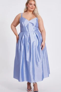 Quiz Evening Dresses|Day At The Races>Curve Light Blue Taffeta Midi Dress