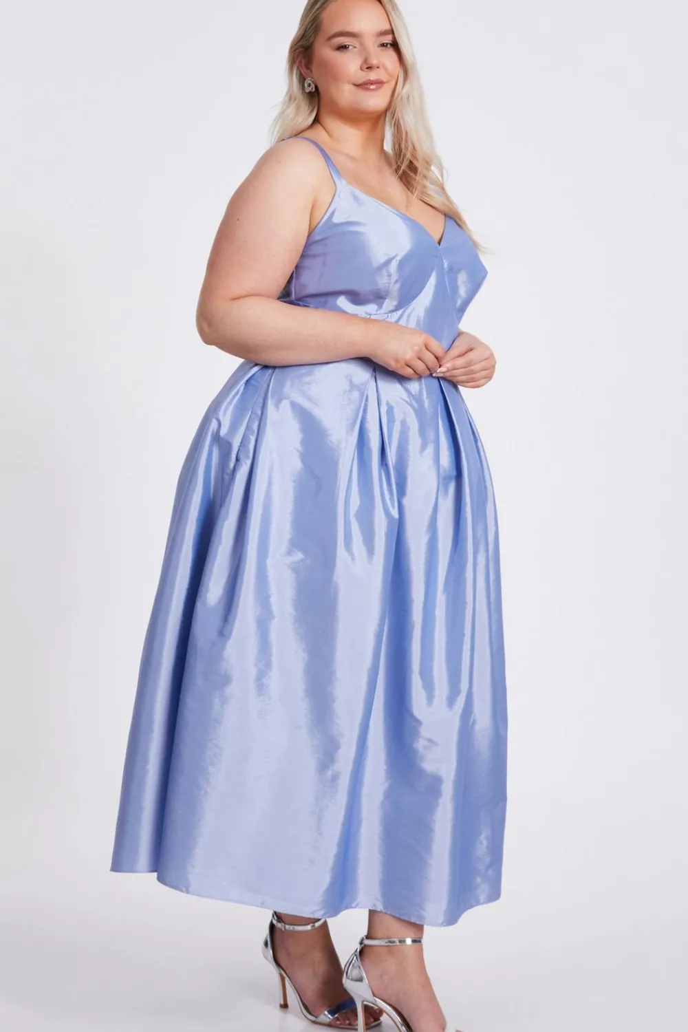 Quiz Evening Dresses|Day At The Races>Curve Light Blue Taffeta Midi Dress