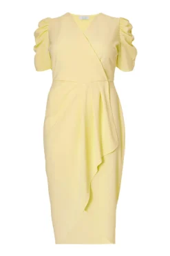 Quiz Day At The Races|Christening Guest>Curve Light Yellow Wrap Midi Dress