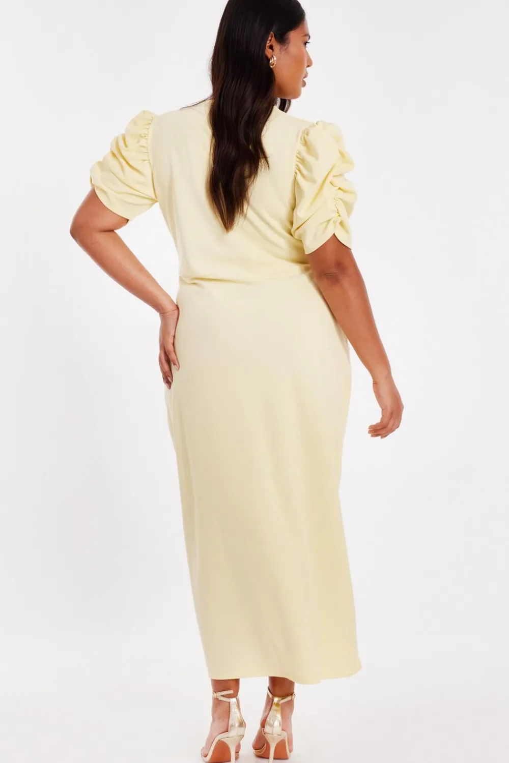 Quiz Day At The Races|Christening Guest>Curve Light Yellow Wrap Midi Dress