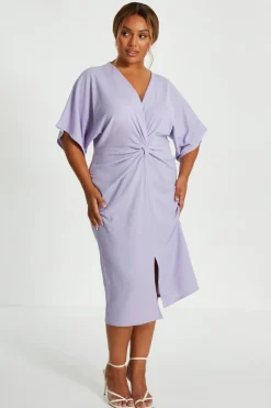 Quiz Casual Clothing|Midi Dresses>Curve Lilac Knot Front Midi Dress