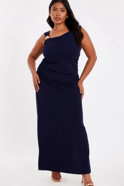 Quiz Day At The Races|Christening Guest>Curve Navy Buckle Detail Midaxi Dress