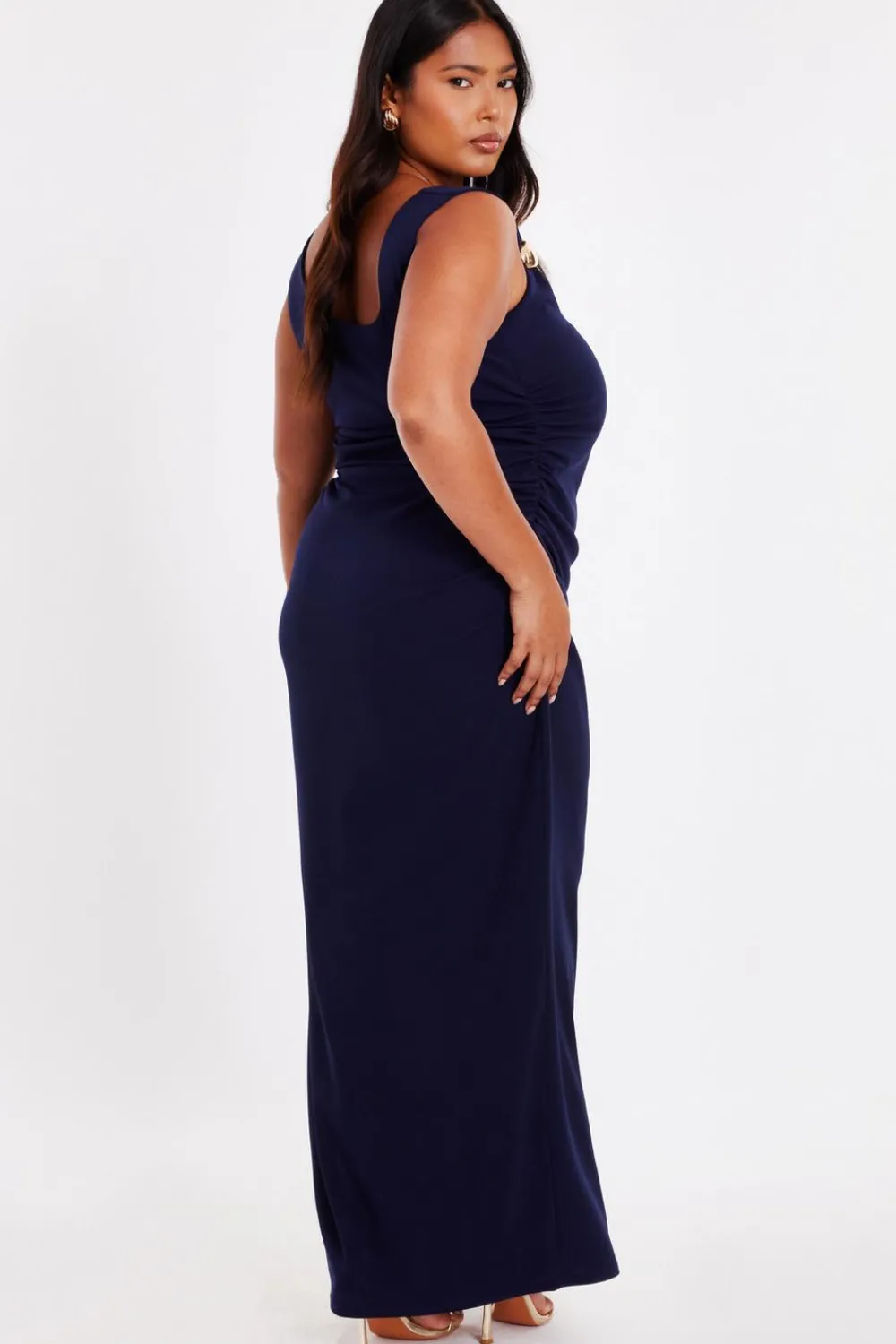 Quiz Day At The Races|Christening Guest>Curve Navy Buckle Detail Midaxi Dress