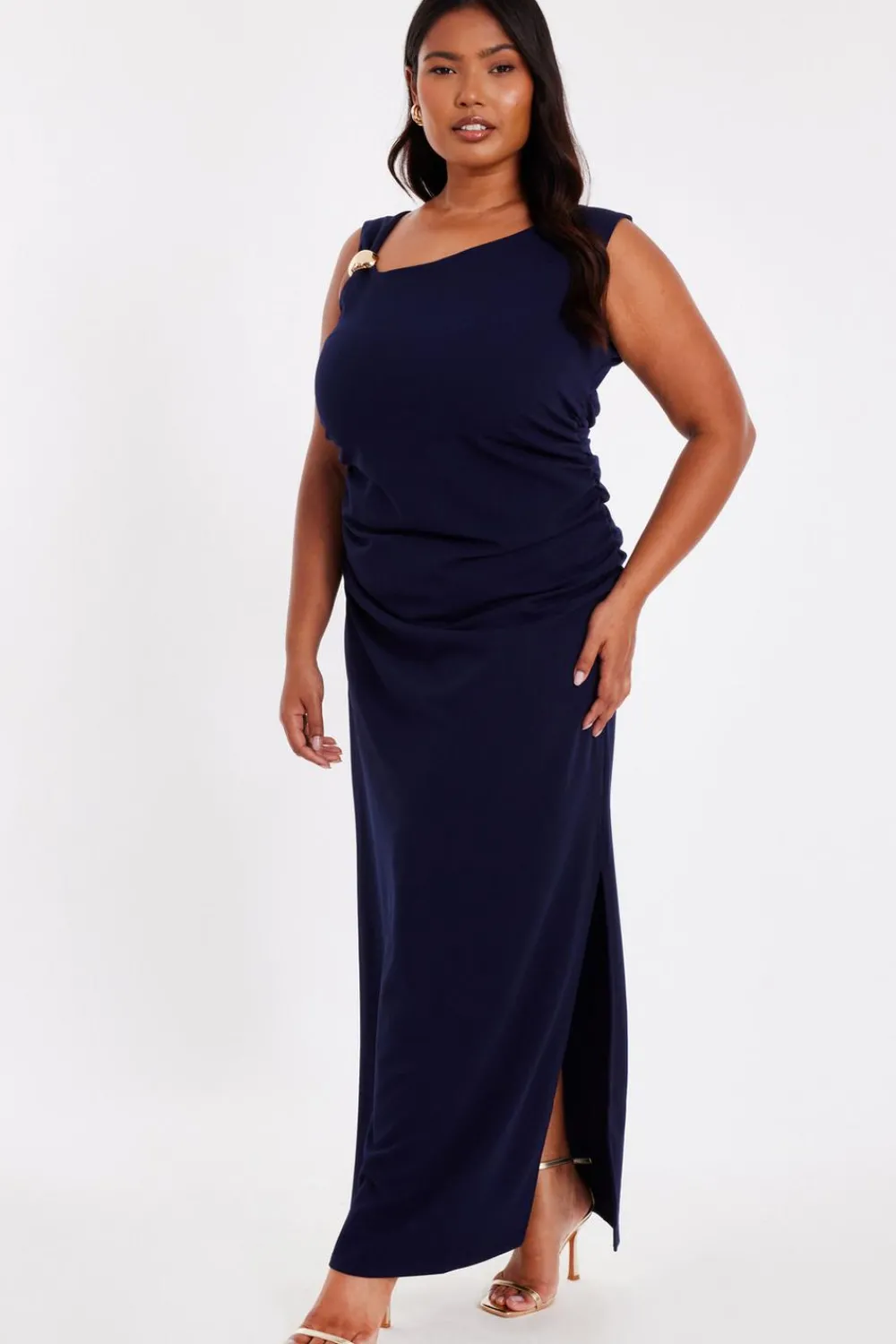 Quiz Day At The Races|Christening Guest>Curve Navy Buckle Detail Midaxi Dress