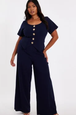 Quiz Occasion Jumpsuits|Evening Jumpsuits>Curve Navy Button Detail Jumpsuit