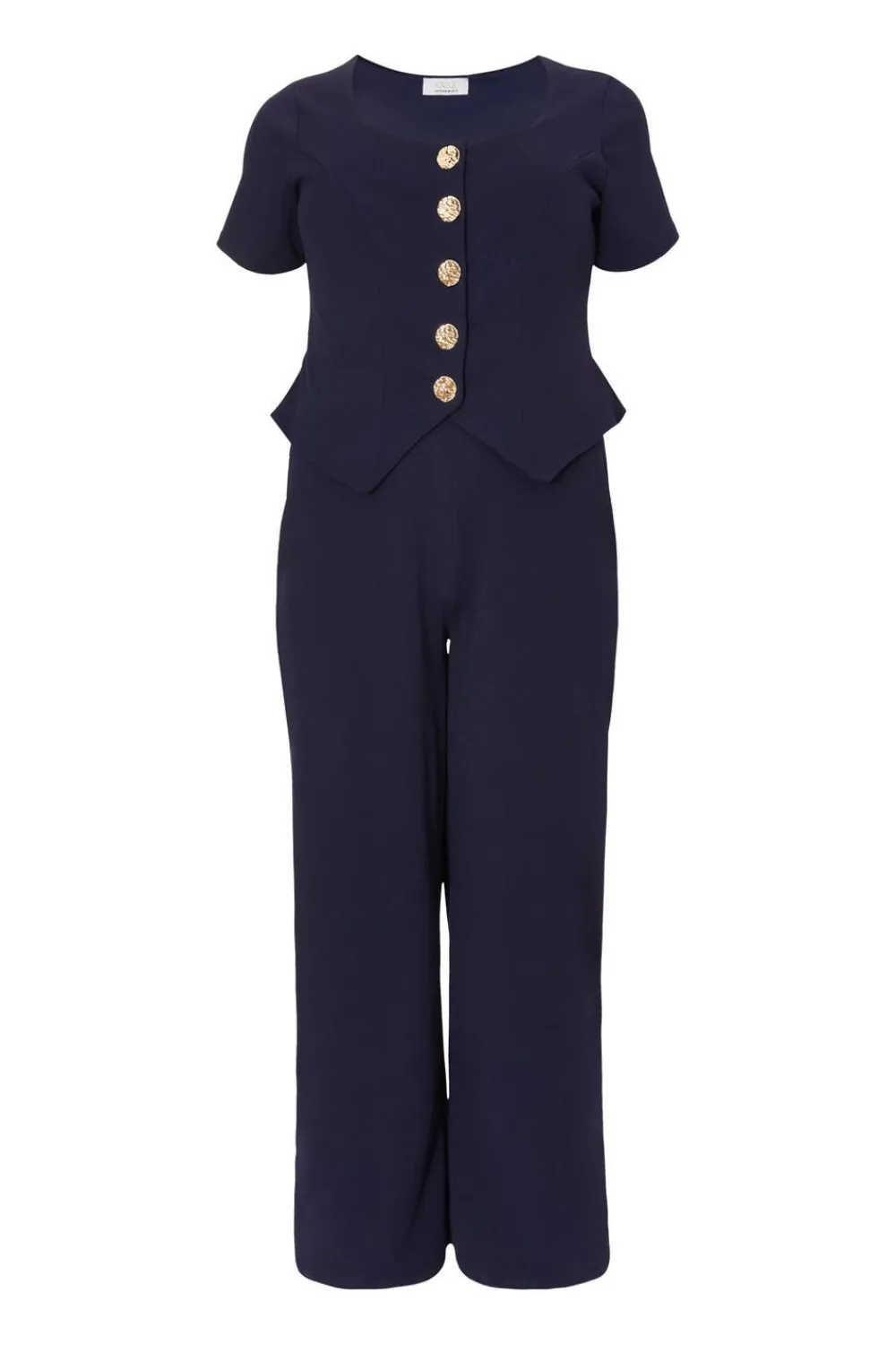 Quiz Occasion Jumpsuits|Evening Jumpsuits>Curve Navy Button Detail Jumpsuit