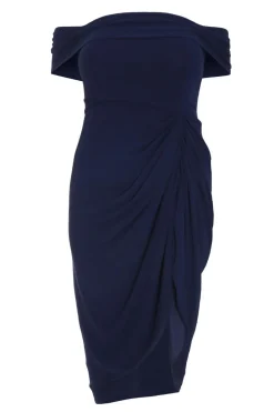 Quiz Navy Dresses|Blue Dresses>Curve Navy Chiffon Bardot Midi Dress