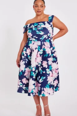 Quiz Evening Dresses|Day At The Races>Curve Navy Floral Print Skater Dress
