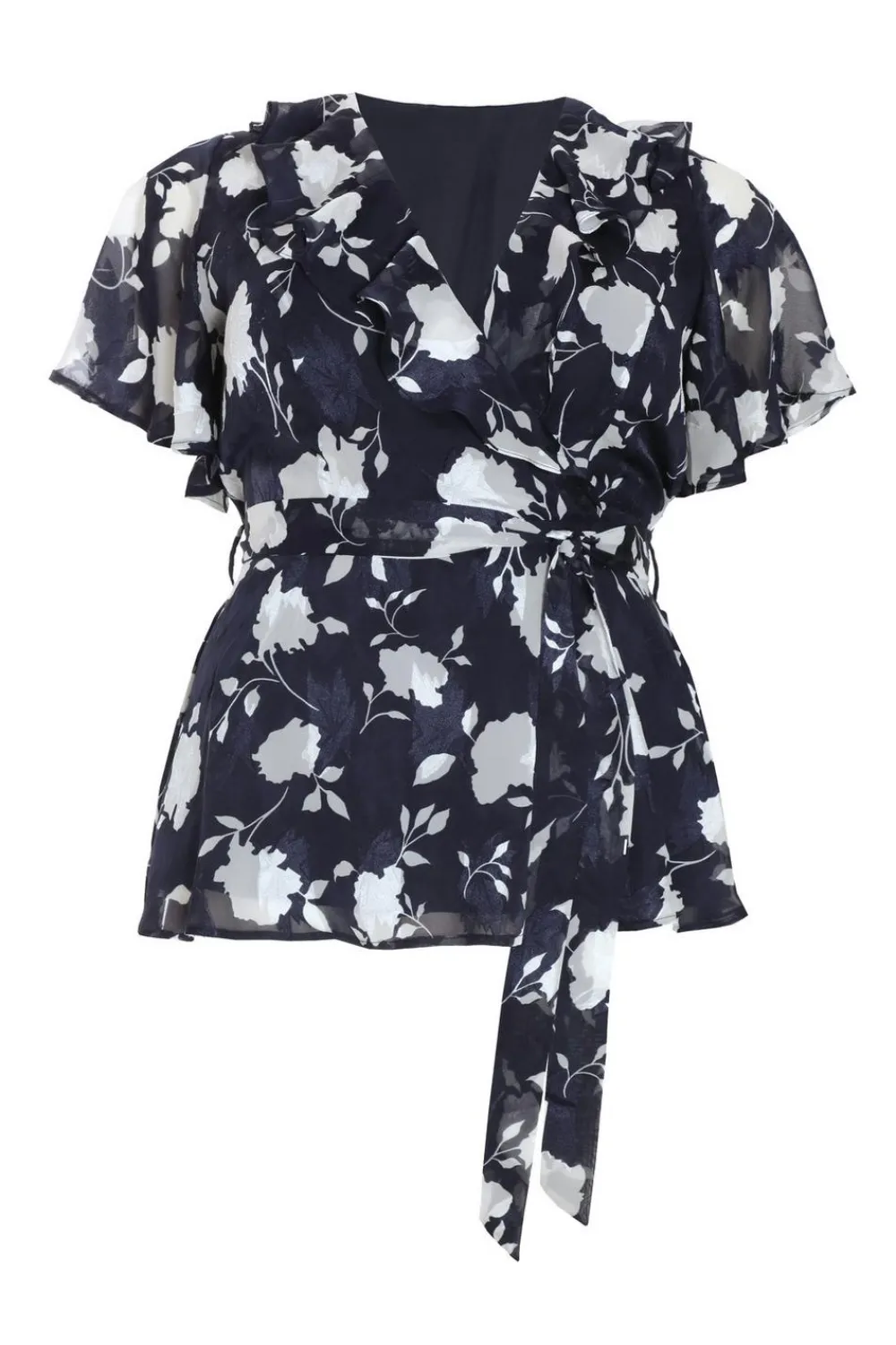 Quiz Summer Tops|Shirts & Blouses>Curve Navy Floral Wrap Frill Peplum Top