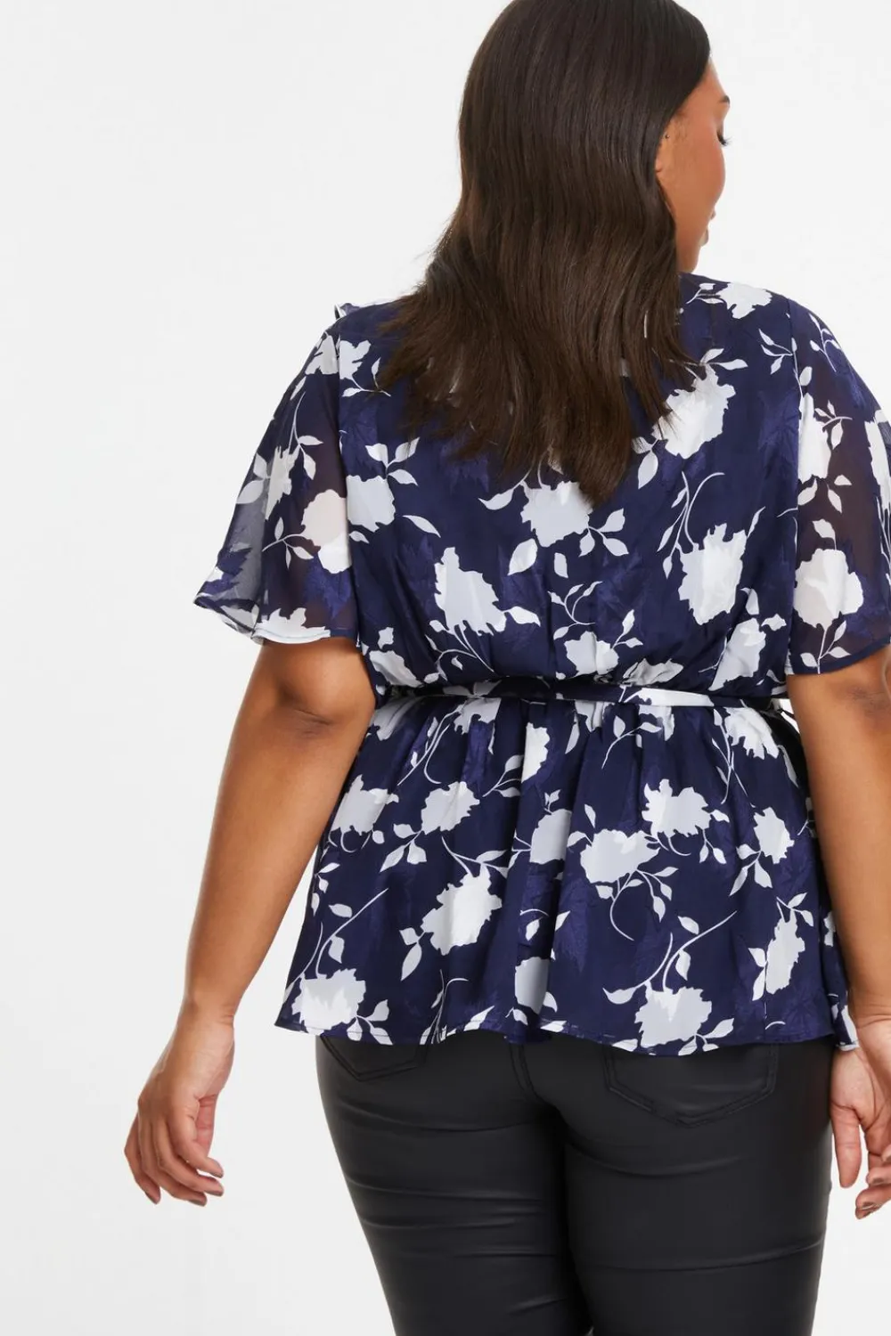 Quiz Summer Tops|Shirts & Blouses>Curve Navy Floral Wrap Frill Peplum Top