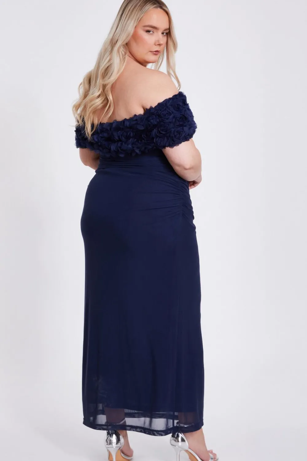 Quiz Day At The Races|Dresses>Curve Navy Mesh Bardot Midaxi Dress