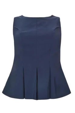 Quiz Going Out Tops|Day Tops>Curve Navy Pleated Peplum Top