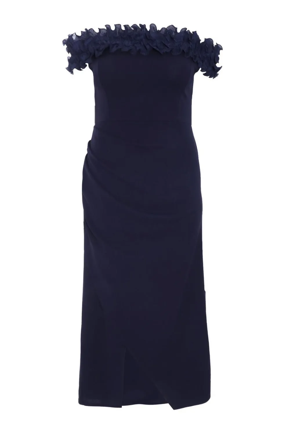 Quiz Prom & Ball|Ruffle Dresses>Curve Navy Ruffle Bardot Maxi Dress