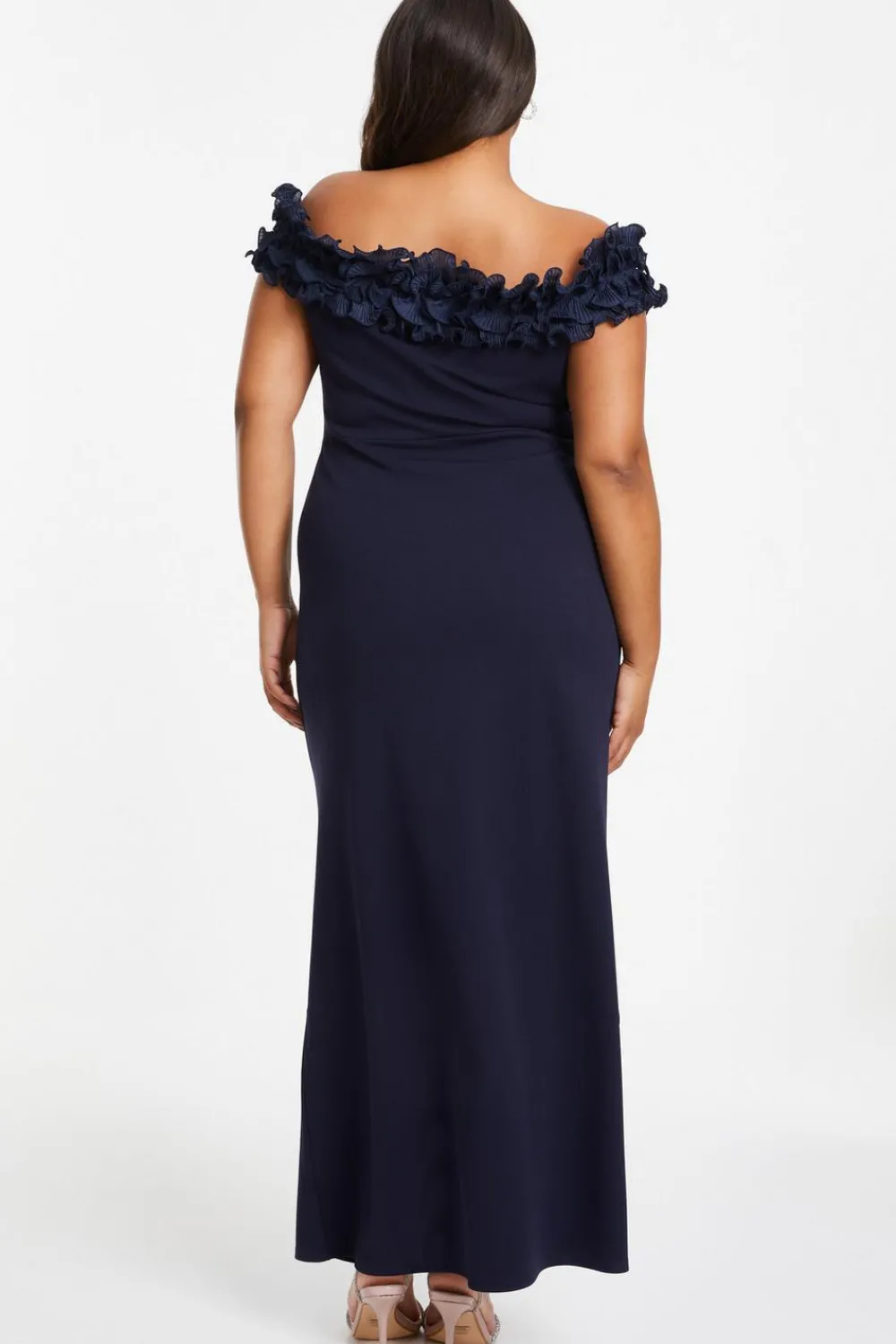Quiz Prom & Ball|Ruffle Dresses>Curve Navy Ruffle Bardot Maxi Dress