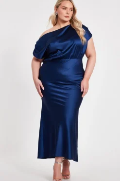 Quiz Prom Dresses|Prom & Ball>Curve Navy Satin Midaxi Dress