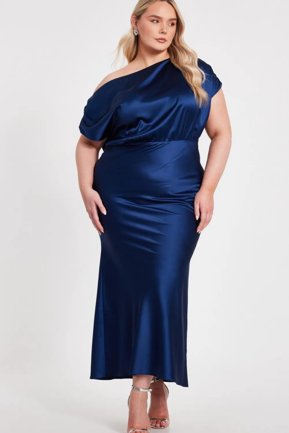 Quiz Prom Dresses|Prom & Ball>Curve Navy Satin Midaxi Dress