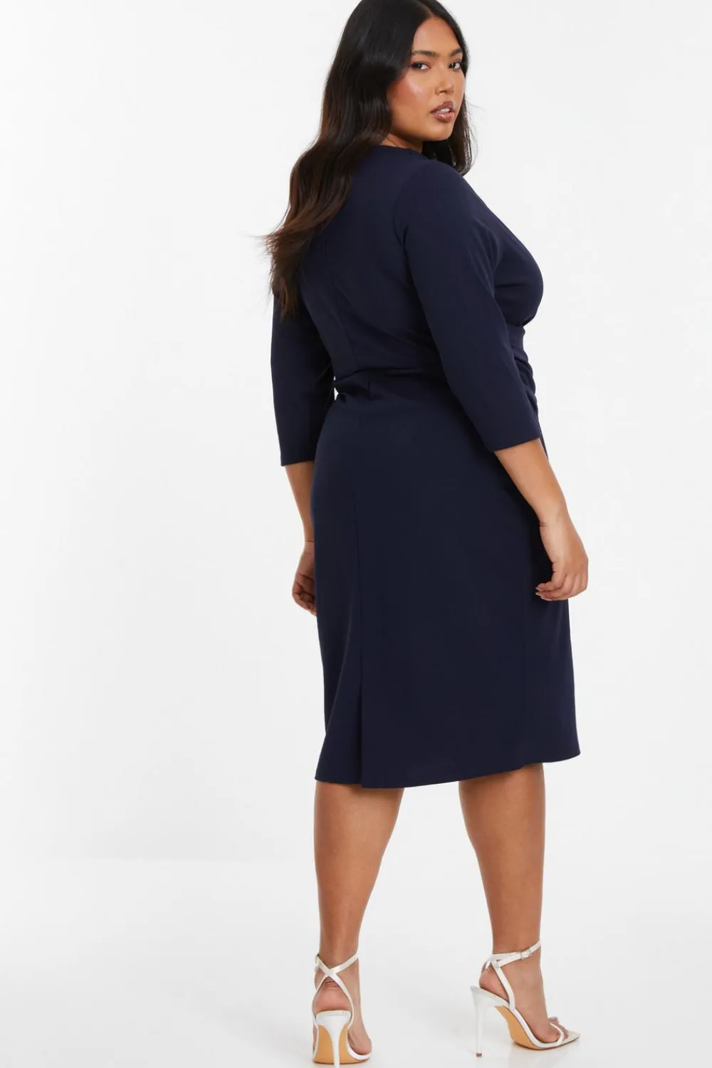 Quiz Wrap Dresses|Wedding Guest Dresses>Curve Navy Scuba Midi Dress