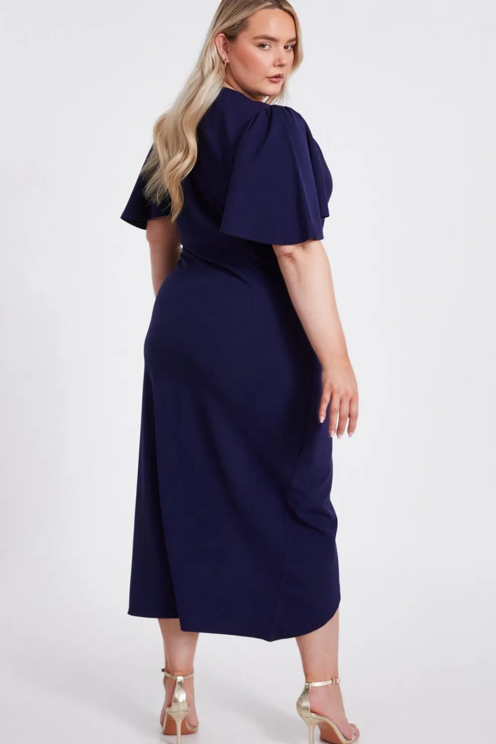 Quiz Evening Dresses|Christening Guest>Curve Navy Wrap Midi Dress