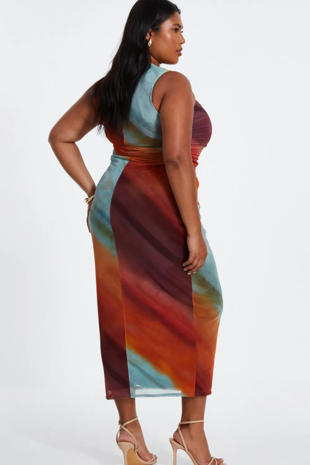 Quiz Summer Clothes|Holiday>Curve Orange Ombre Print Ruched Midaxi Dress