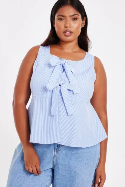Quiz Summer Tops|Day Tops>Curve Pale Blue Striped Top